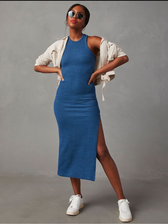 Vici Dresses & Skirts - VICI Sleeveless Rib Knit Midi Dress in Blue